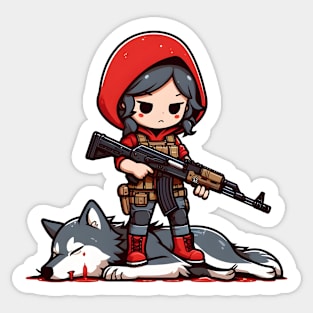 Tactical Little Red Riding Hood Adventure Tee: Where Fairytales Meet Bold Style Sticker